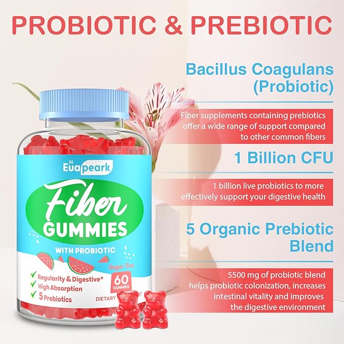 Fiber Gummies for Adults, Fiber Gummies for Women & Men, Fiber Gummies for Regularity, Digestion & Gut Health, 5 Prebiotics Complex, Inulin, Fos, Chicory Root - Fiber 5g, Sugar Free, 9 Packs