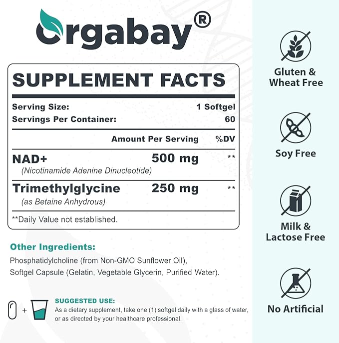 Liposomal NAD+ Supplement 500 mg, High Absorption, Boost NAD+ with TMG 250 mg, Actual NAD Plus More Efficient Than Nicotinamide Riboside, Support Cellular Energy, Healthy Aging | 360 Softgels