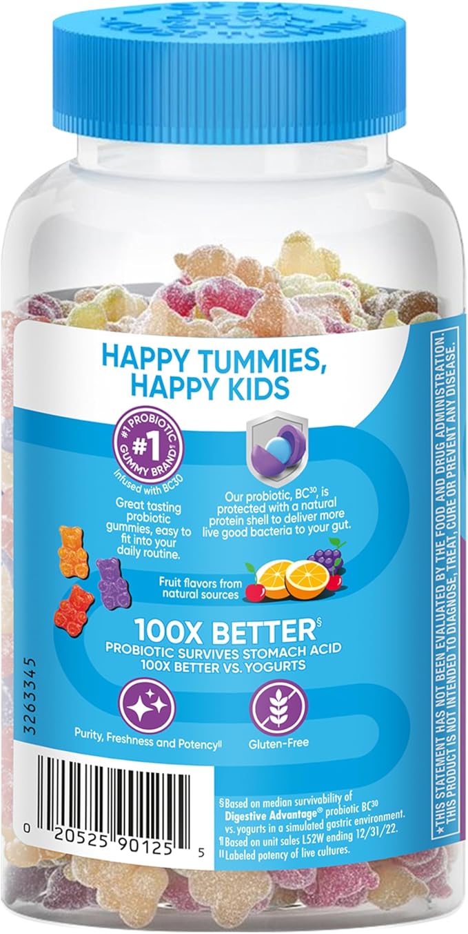 Digestive Advantage Probiotics For Digestive Health, Kids Probiotic Gummies, Daily Probiotics For Women, Men & Kids Minor Abdominal Discomfort, & Gut Health, 80ct Natural Fruit Flavors