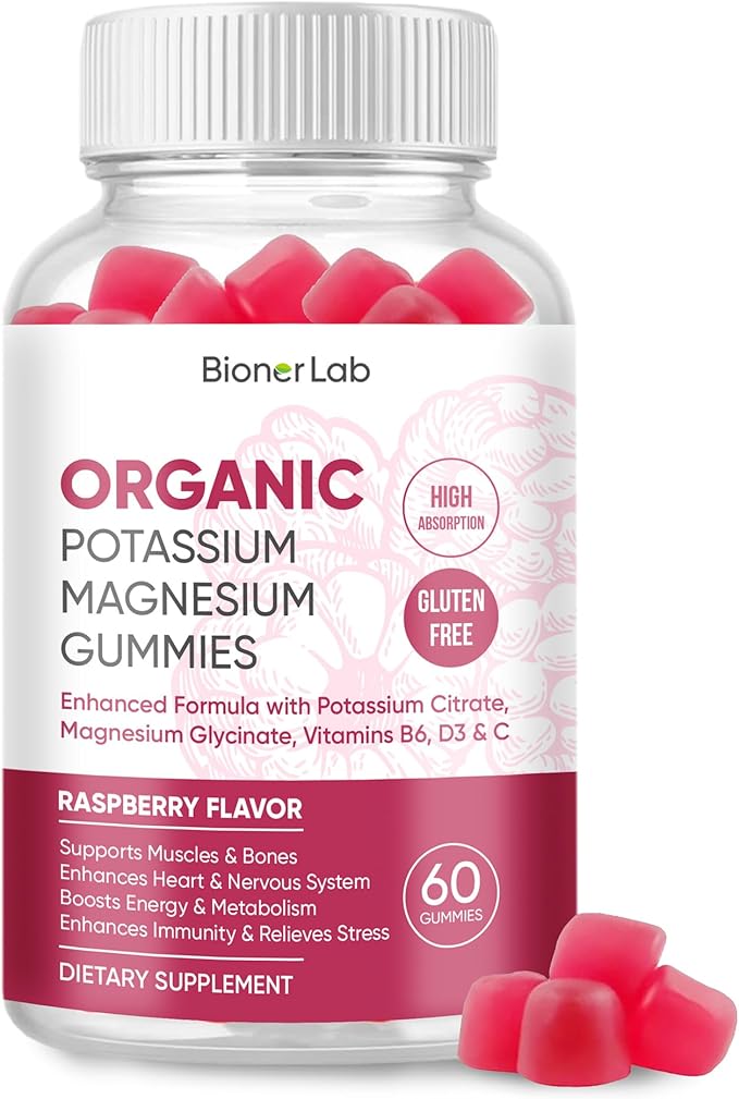 Potassium Magnesium Gummies with Vitamin D3 B6 C - High Absorption Potassium 99mg Magnesium Glycinate 250mg Chewable Supplements for Women Men Adults Kids