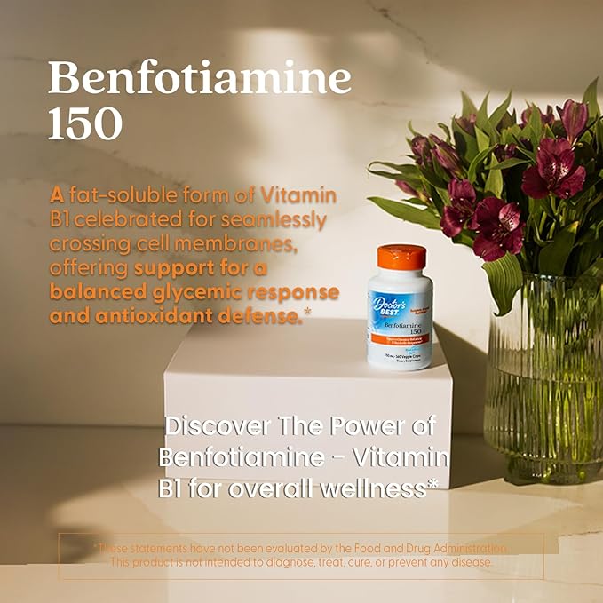 Doctor's Best Benfotiamine 150 with BenfoPure, Helps Maintain Glucose Metabolism, Non-GMO, Vegan, Gluten Free, Soy Free, 150 mg, 360 Veggie Caps