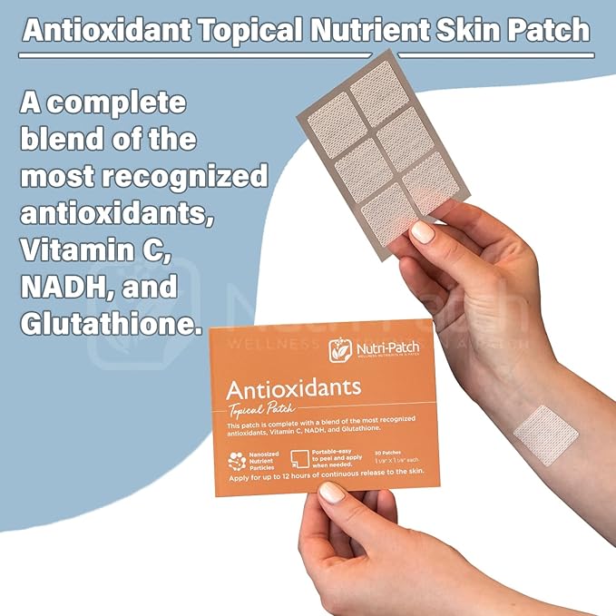 Antioxidants Topical Patch,Infused with VIT.C,CoEnzymeQ10,NADH,NAC,Quercetin,and Other Wellness Ingredients.Designed to give You a Boost (30/Pack).