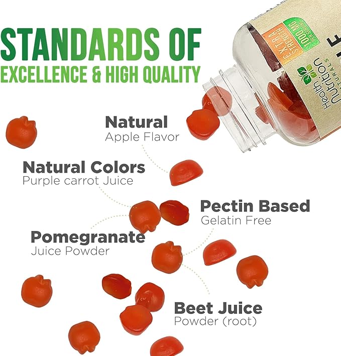 Vegan Apple Cider Vinegar Gummies | Max Strength 1000mg | ACV Supplement Gummy Vitamins for Adults, Supports Digestion, Metabolism, Natural Apple Flavor with Mother, Gluten Free, Non-GMO - 60 Gummies
