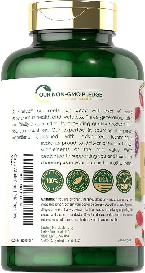Carlyle B Complex with Whole Food Blend Formula | 240 Capsules | Plus L-Methylfolate | Non-GMO & Vegetarian Supplement