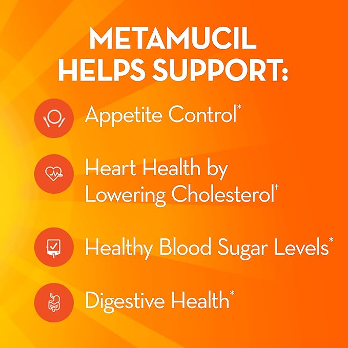 Metamucil Fiber, 4-in-1 Psyllium Fiber Supplement Powder with Real Sugar, Orange Smooth Flavored Drink, 72 Servings (Packaging May Vary), Coarse Texture, 1.9 Pound (Pack of 1)