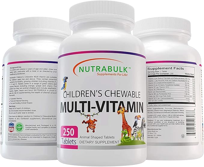 Children’s Chewable Multi-Vitamins - Promotes Overall Development - USA Made Vitamins for Kids to Support Immune System & Bones |Gluten Free Cherry Flavored 250 Tablets
