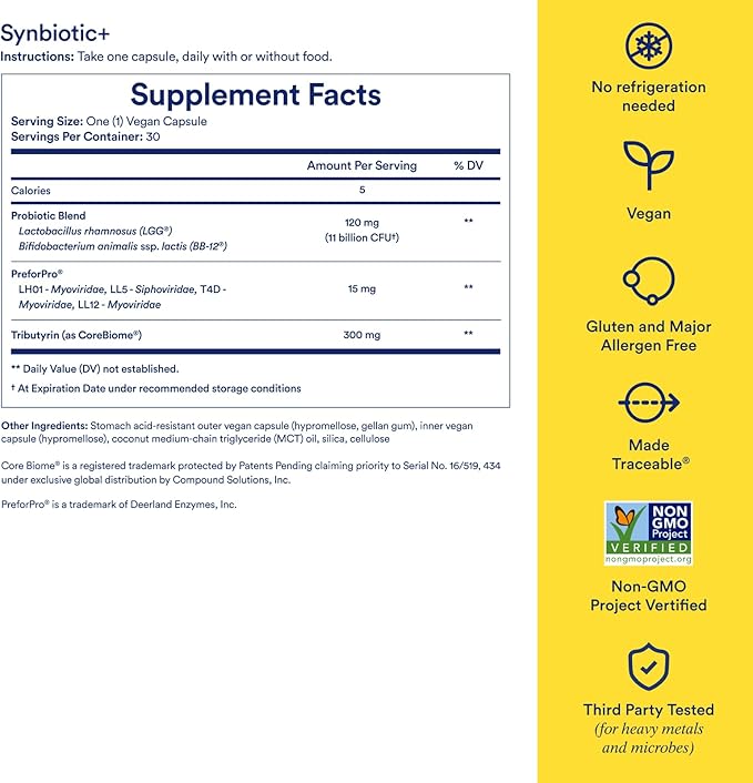 Ritual Synbiotic+ Prebiotic, Probiotic, Postbiotic, 3-in-1 Formula for Gut and Digestive Health, Regularity, Bloat, Immune Support, Vegan Delayed-Released Capsule, Probiotics for Women and Men, 30 Day