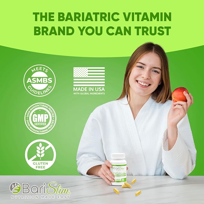 BariSlim Advanced Once Daily Bariatric Multivitamin Capsule - 45 mg of Iron - Bariatric Vitamin for Post Bariatric Surgery Including Gastric Bypass and Gastric Sleeve | 90 Day Supply