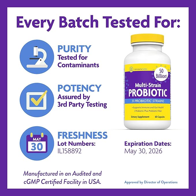 InnovixLabs Multi Strain Probiotics for Women & Men - Probiotic Supplement - 50 Billion CFU - Gut Health, Immune Support, Digestion, Lactobacillus Acidophilus, Prebiotics and Probiotics, 60 Capsules