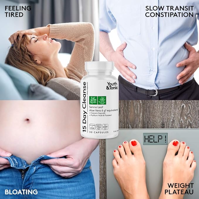 Youth & Tonic 15 Day Colon & Kidney Cleanse – Full Body Detox Pills for Bloating, Gut, Bladder, Urinary Tract & Kidney Flush Support – Senna & Cranberry Herbal Supplement, 60 Pills for Men & Women