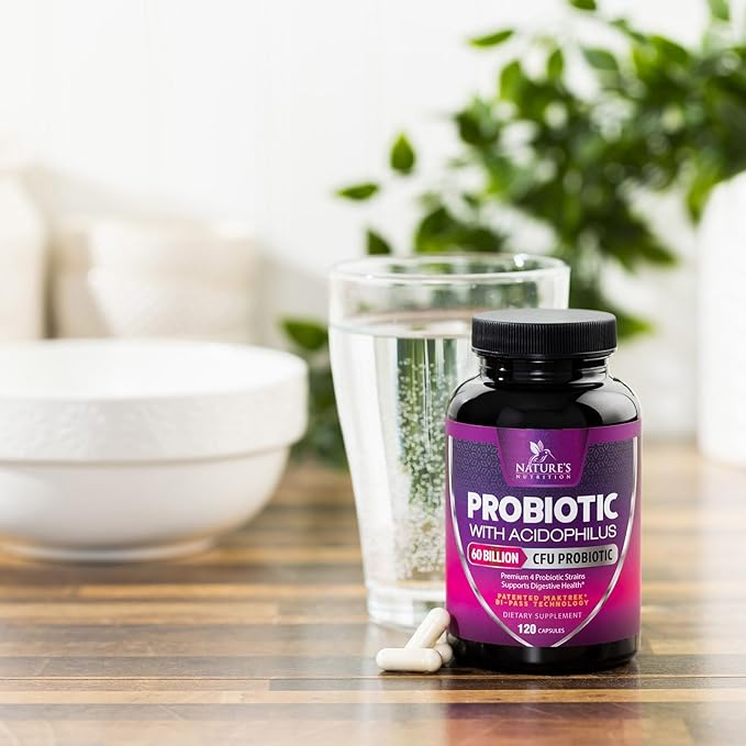 Probiotics 60 Billion CFU per Serving - 10 Strains + Prebiotics - Immune, Digestive & Gut Health Support, Supports Occasional Constipation, Gas & Bloating for Women & Men, Shelf Stable - 120 Capsules