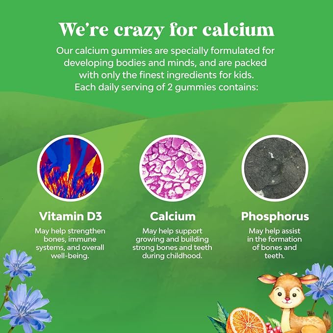 Tasty Kids Calcium Gummies - Vitamin D & Calcium Gummies for Children - Vitamin Gummies with Calcium & Vitamin D for Muscle Bone & Development - Gelatin-Free Kosher Childrens Gummies 30ct (1 Pack)