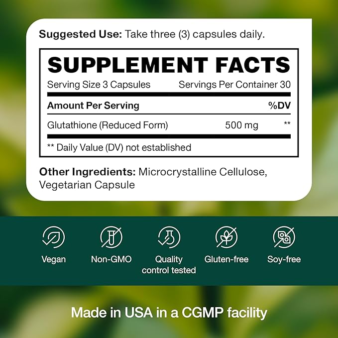 Glutathione Supplement Capsule - Strongest DNA Verified Glutathione Reduced - Vegan Friendly, Non GMO, Gluten & Soy Free