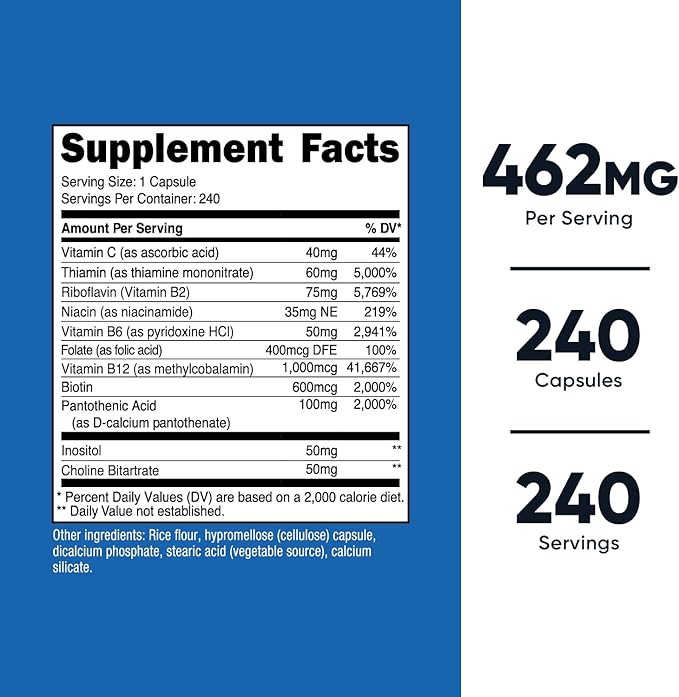 Nutricost Vitamin B Complex 462mg, 240 Capsules - with Vitamin C - Energy Complex