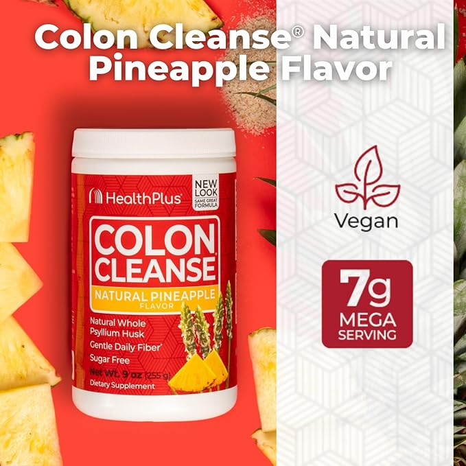 Health Plus Colon Cleanse Digestive Support | Natural Sweetener without Artificial Flavors | Daily Fiber for Toxin Elimination To Reduce Bloating | Pineapple Flavor | 9 Ounces, 36 Servings