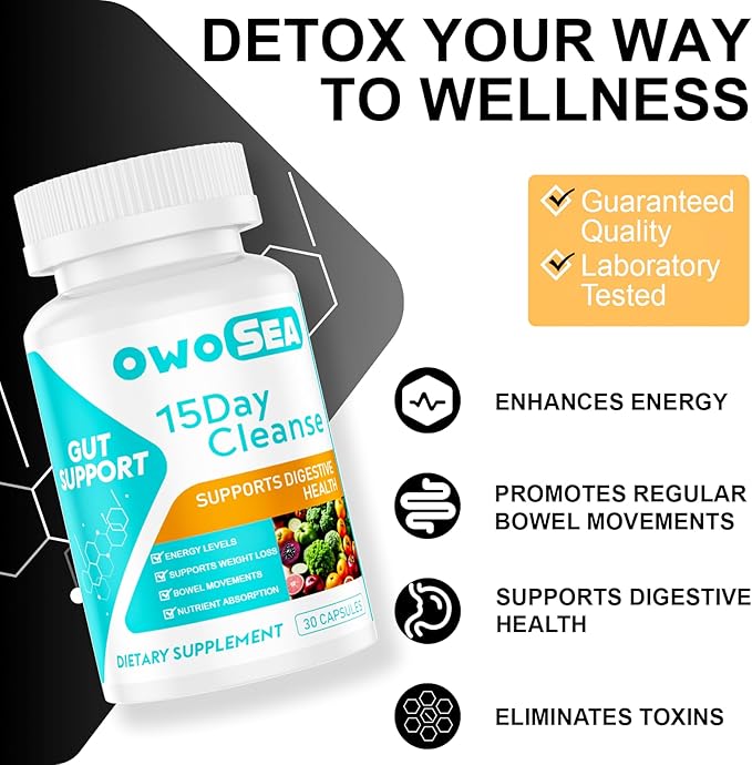 15 Day Cleanse Gut and Colon Support for Women & Men Colon Detox Cleanse Digestive Health Support Supplement Bloating Constipation Relief Boost Energy Daily Cleanse 30 Capsule