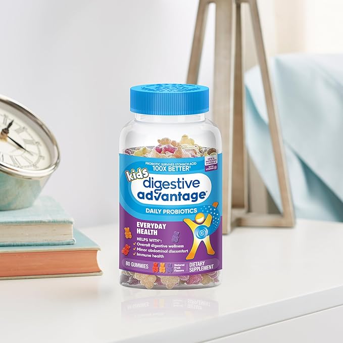 Digestive Advantage Probiotics For Digestive Health, Kids Probiotic Gummies, Daily Probiotics For Women, Men & Kids Minor Abdominal Discomfort, & Gut Health, 80ct Natural Fruit Flavors
