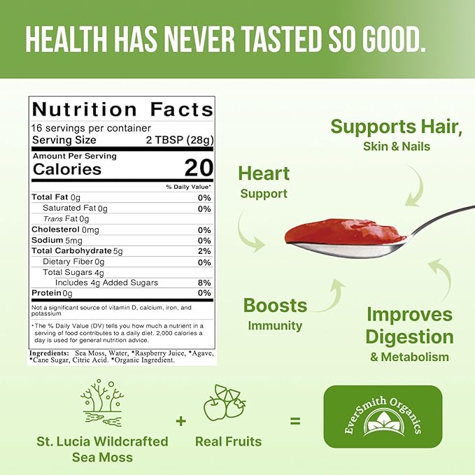 Wildcrafted Irish Sea Moss Gel | Made in USA | Rich in Vitamins & Minerals | Sea Moss Gel Raw | Nutritional Supplement | Raspberry (16 oz)