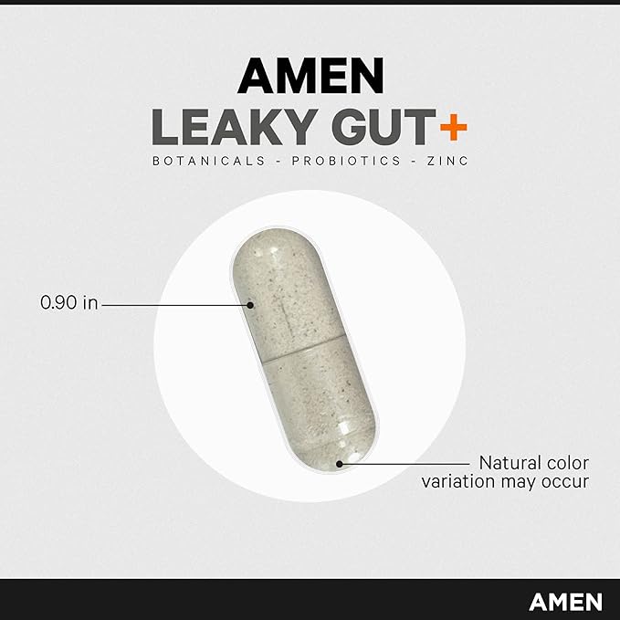 Amen Leaky Gut Supplement - Advanced Formula with Bioavailable L Glutamine, Zinc, Turmeric, DGL Licorice Root - Marshmallow Root - Probiotics & Fermented Prebiotics - Vegan, Non-GMO - 2-Pack