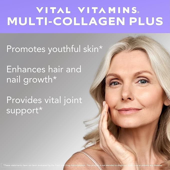 Vital Vitamins Multi Collagen Plus - Biotin, Hyaluronic Acid, Vitamin C - Multi Collagen Complex for Women & Men - Hair Growth Support Supplement - Skin, Nails Beauty Complex - 150 Pills