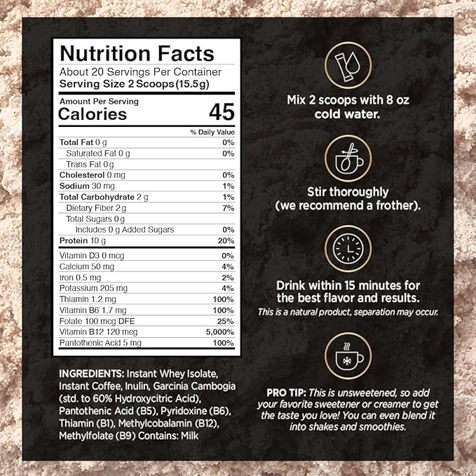 VitaCup Slim Protein Coffee Shake for Diet Support, Instant Coffee w/Whey Protein Powder, B Vitamins & Fiber, Dietitian Developed for Performance & Taste, Make as Iced Coffee or Shake, 3 Bags