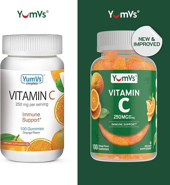 YumVs Vitamin C Gummies for Adults - 250 mg Orange Flavored Vitamin C Gummy - Vitamin C Chewable Immune Gummies for Adults - Immune Support Supplement - Kosher, Halal, Gluten Free (200 Count), 2 Pack