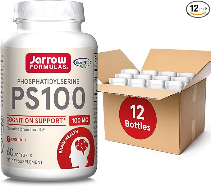 Jarrow Formulas PS100 Phosphatidylserine 100 mg, Dietary Supplement for Brain Health and Cognition Support, 60 Softgels, 20-60 Day Supply, Pack of 12