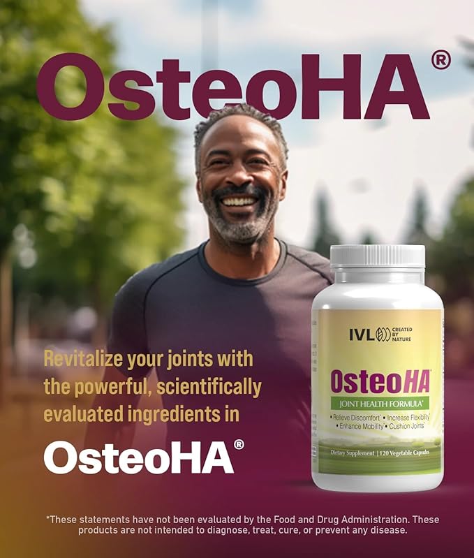 IVL OsteoHA Joint Health Formula - Joint Health Support Supplements - with Hyaluronic Acid - Flexibility, Mobility, Lifestyle - with Boswellia, Vitamin C (120 Vegetable Capsules)