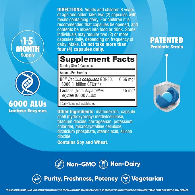 Digestive Advantage Lactose Defense with Lactase Enzymes & Probiotics for Digestive Health, Support for Breaking Down Lactose, Minor Abdominal Discomfort & Gut Health, 96ct Capsules (Pack of 4)