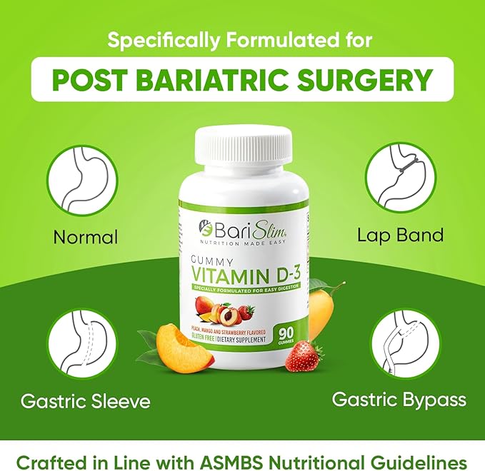 BariSlim Bariatric Vitamin D-3 Gummies - Specially Formulated Gummy Vitamin for Patients After Weight Loss Surgery - Easy to Digest and Great Tasting Fruit Flavors | 90 Fruit Chews