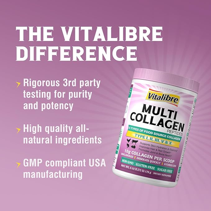 Multi Collagen Peptides Powder Type I II III V X, Hydrolyzed Collagen Protein for Women and Men, Skin, Hair, Nails and Joints, Unflavored, Non-GMO, Keto & GF, Zero Sugar, 17 Servings, 6oz