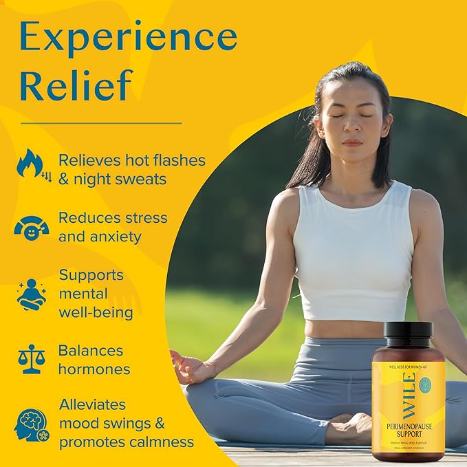 WILE Menopause and Perimenopause Supplements for Women with Ashwagandha - Menopausal Symptoms Relief for Stress, Hot Flashes, Night Sweats - Healthy Sleep & Hormone Balance Support, Vegan, 30 Servings