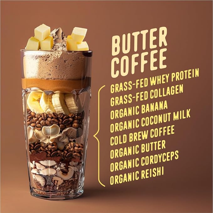 FlavCity Protein Powder Smoothie, Butter Coffee - 100% Grass-Fed Whey Protein Powder Shake with Collagen (25g of Protein) - Gluten Free & No Added Sugars (33.02 oz)