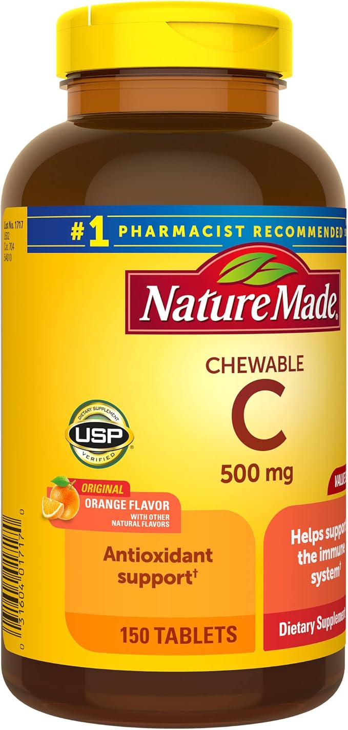 Nature Made Chewable Vitamin C 500 mg, Dietary Supplement for Immune Support, 150 Tablets, 150 Day Supply