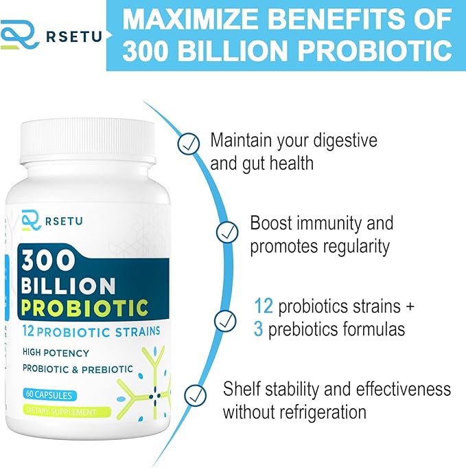 Probiotics for Women & Men - 300 Billion CFU Probiotic, 12 Strains Probiotics + 3 Organic Prebiotics, Daily Probiotics for Digestive Health, Gut, Immune, Constipation, Diarrhea, Bloating - 120 capsule