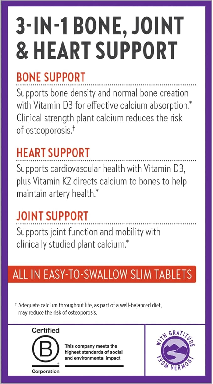 New Chapter Calcium Supplement - Bone Strength Organic Calcium with Magnesium, Vitamin D3+K2, 70+ Trace Minerals for Bone Health, Gluten Free, Easy to Swallow Slim Calcium Tablets - 120 Count