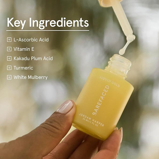 Barefaced Liquid Gold 30ml - 15% Vitamin C Serum with Hyaluronic Acid & Vitamin E for Brightening, Anti-Aging, and Hydration, Antioxidant Formula, Reduce Dark Spots, Acne & Wrinkles