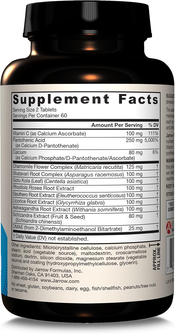 Jarrow Formulas® Adrenal Optimizer® with Ashwagandha, Chamomile and Schizandra Extract, Supports Reduction of Occasional Stress, 120 Vegan Tablets, 60 Day Supply