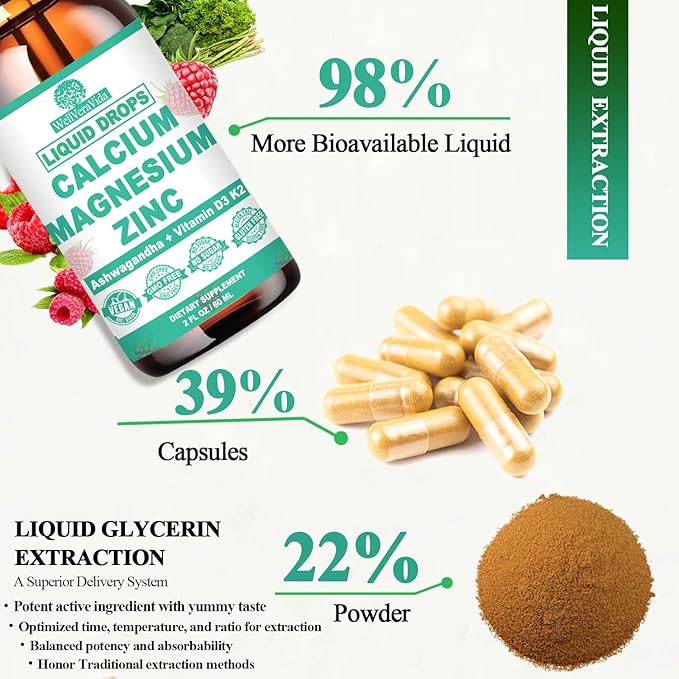 Calcium Magnesium Zinc D3 with Calm Magnesium Glycinate Plus Ashwagandha, L-Theanine, Liquid Calcium with Vitamin D3 and Magnesium Supplement for Immune, Bone, Muscle, Mood & Sleep Support
