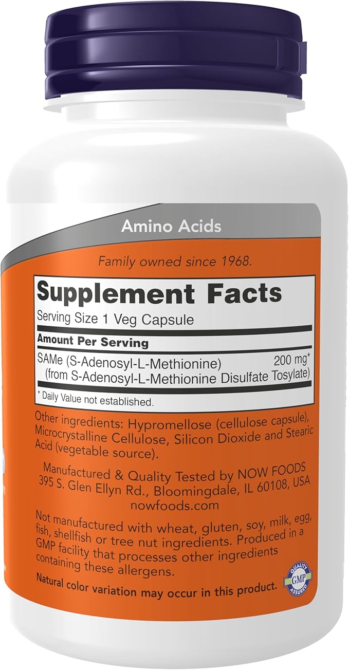 NOW Foods Supplements, SAMe (S-Adenosyl-L-Methionine)200 mg, Nervous System Support*, 120 Veg Capsules