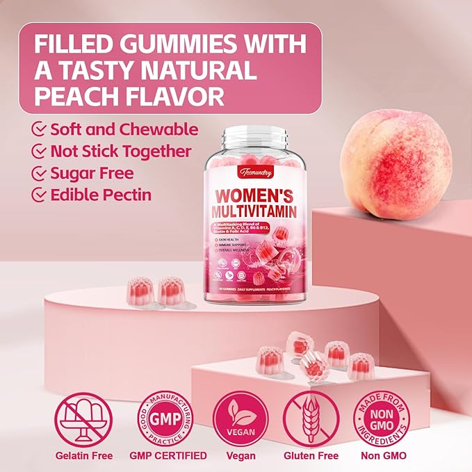 Womens Multivitamin Gummies - Sugar Free Multivitamin for Women with Vitamins A, C, D, E, Niacin, Folate, B6 & B12, Iron, Calcium, Zinc - Multi Vitamins & Minerals for Skin, Hair, Energy & Immune