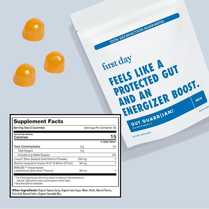 FIRST DAY Mens Tribiotic Gummies – Pre+, Post+, Probiotics & More – 30 Day Supply