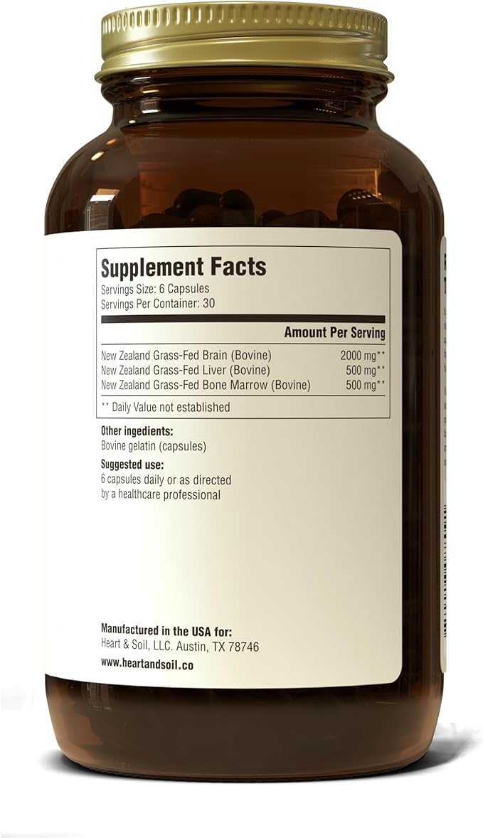 HEART & SOIL - Mood, Memory & Brain Supplement - Brain Support - Enriched with DHA/EPA, Choline, B12, Folate, Riboflavin, Selenium & Copper - Brain Supplements for Memory and Focus - 180 Capsules