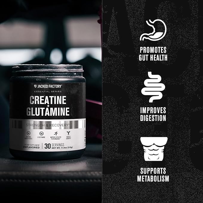 Creatine + Glutamine - Creatine Supplement with L-Glutamine for Muscle Recovery, Muscle Growth, Increased Strength, Enhanced Energy Output, and Gut Health - 30 Servings, Unflavored