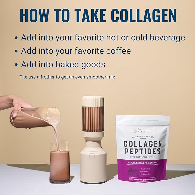 Live Conscious Collagen Peptides Powder - Naturally-Sourced Hydrolyzed Collagen Powder - Hair, Skin, Nail, and Joint Support - Type I & III Grass-Fed Collagen Supplements for Women and Men - 16oz