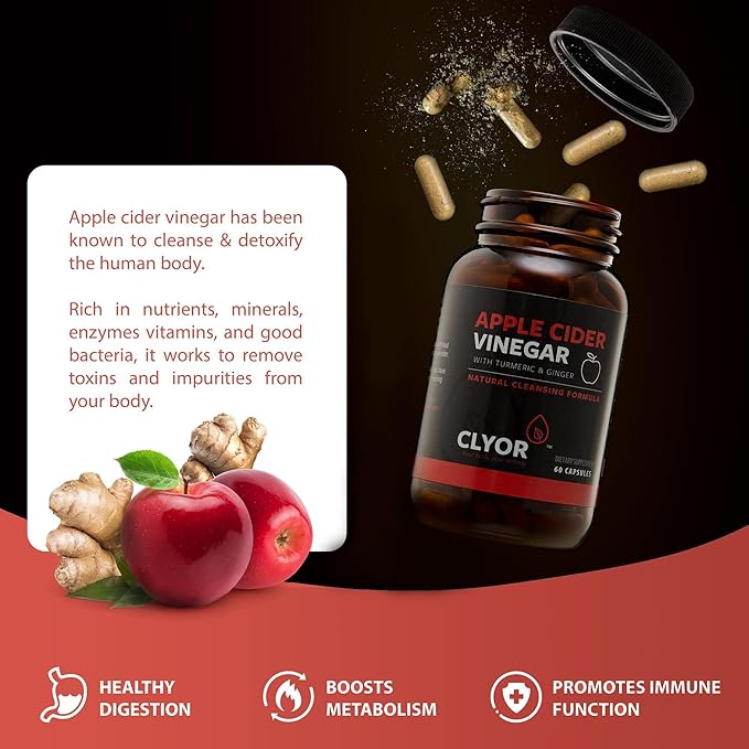 Apple Cider Vinegar Pills | Detox, & Cleanse with Turmeric & Ginger | Healthy Digestion, Professional Strength Organic | 60 500mg ACV Vegan, Kosher | Made in The USA