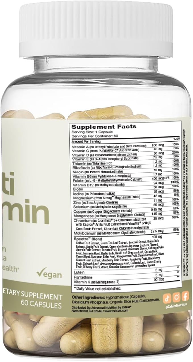Zahler Multivitamin 50+, Iron-Free Formula + Lutein for Eye Health, 60 Capsules.