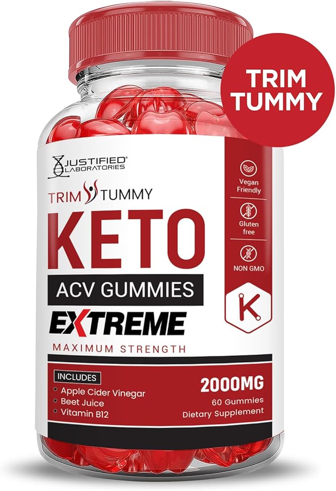 (2 Pack) Trim Tummy Keto ACV Gummies Extreme 2000MG Trim Tummy Keto Gummies Apple Cider Vinegar Formulated with Pomegranate Beet Juice Powder B12 Vegan Non GMO 120 Gummys