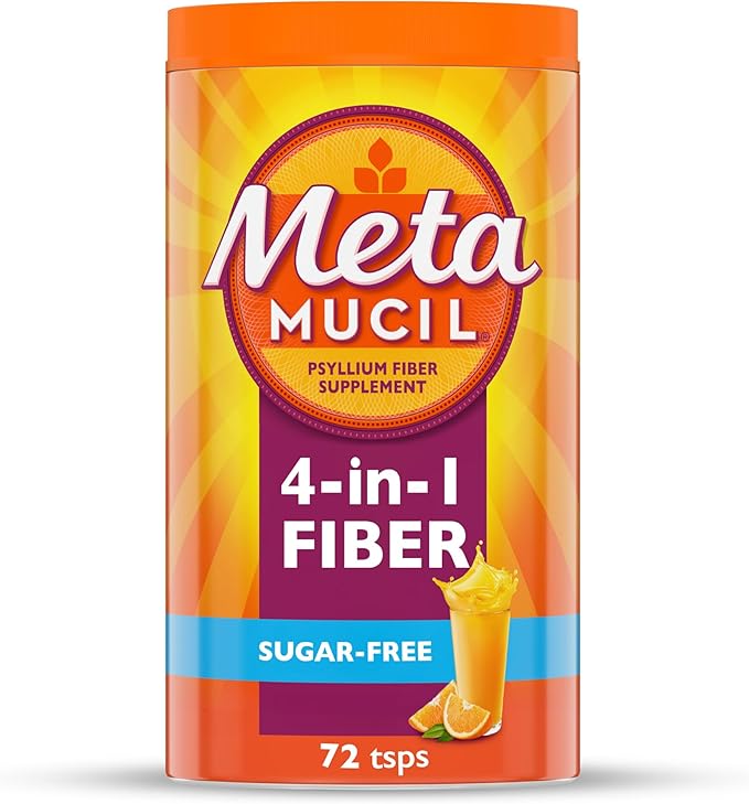 Metamucil 4 in 1 Daily Fiber Supplement Powder, Fiber Powder for Digestive Health and Regularity*, Sugar-Free, Orange, Naturally Sourced Psyllium Fiber, 72 teaspoons