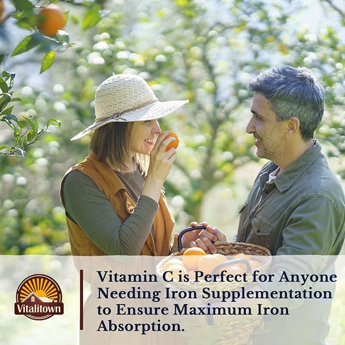 Vitalitown Iron Supplement for Women Men, Hign Potency 65mg Iron with Vitamin C 250mg, Less Constipating, Better for Blood Building & Energy Improvement, No Gluten, Non-GMO 60 Vegan Iron Pills